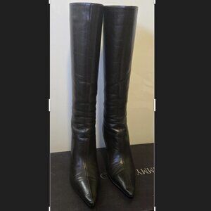 Vintage Jimmy Choo Chocolate Leather Knee High Stiletto Boots 37.5